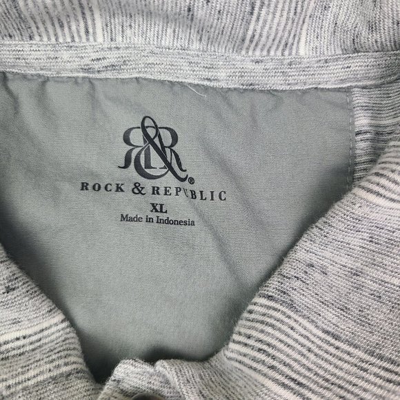 Rock & Republic Polo‎ Shirt Mens Size X-Large Gray Striped Short Sleeve Collared - Picture 4 of 9